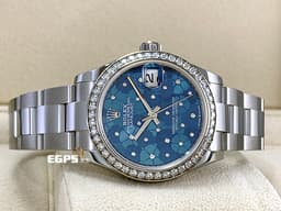 ROLEX 勞力士 Datejust 31 經典 蠔式日誌型 278384 <font color="#2894FF">天藍色花朵圖案面盤</font> DJ31&nbsp;<font color="#FF00FF">原廠鑲鑽錶圈</font> <font color="#ff0000">2025年保卡 蠔式（Oyster）三節錶帶</font> 自動上鍊 31mm