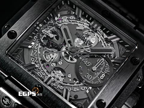 HUBLOT 宇舶 Square Bang Unico「ALL BLACK」限量版 黑陶瓷 821.CX.0140.RX 方形 飛返 計時碼表 鏤空面盤 2022保單 限量250顆 自動上鍊 42mm