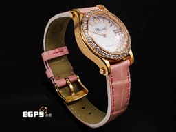 Chopard 蕭邦錶 Happy Sport 快樂鑽系列 HAPPY DIAMONDS 274893-5010 18K玫瑰金材質 <font color="#05f0f0">5顆跑鑽&nbsp;經典 原廠鑲嵌鑽石錶圈 珍珠貝母面盤 </font><font color="#ff0000">2026年保單 新錶訂價：930,000元</font>&nbsp;自動上鍊 30mm