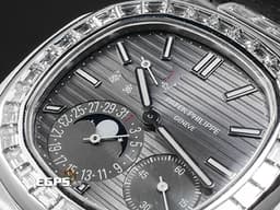 Patek philippe 百達翡麗 PP Nautilus 金鷹 鸚鵡螺 5712G 18K白金 <font color="#05f0f0">灰色漸層面盤 精鑲鑽石錶圈、錶爾</font> <font color="#ff0000">2015年保單</font>&nbsp;自動上鏈 43x38mm