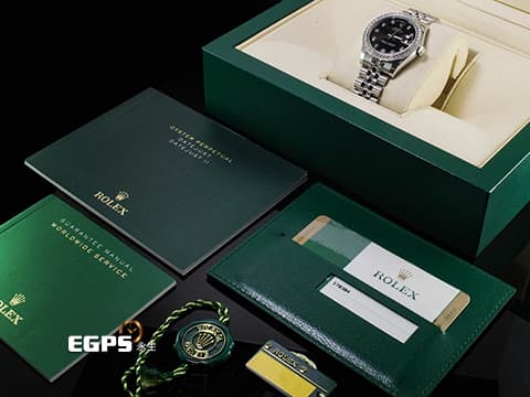 ROLEX 勞力士 Datejust 31 蠔式日誌型 178384&nbsp;不鏽鋼材質 原廠鑲嵌鑽石錶圈、時標 黑色面盤 2016年保卡 紀念型（Jubilee）五銖錶帶 自動上鍊 31mm