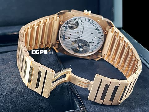BVLGARI 寶格麗 Bulgari Octo Finissimo 104165 18K玫瑰金材質 超薄錶殼（厚 6.40 公釐） 手繪機芯草圖面盤 全球限量 70 只 PT950鉑金微型自動盤 2025年保單 自動上鍊 40mm