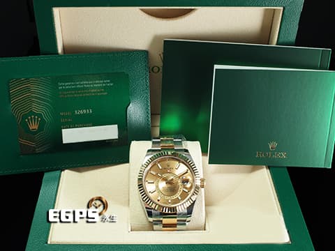 ROLEX 勞力士 Sky-Dweller 326933 天行者 18K黃金材質 半金款 皇帝金金色面盤 兩地時區 沙羅系統 年曆錶 2020年新式保卡&nbsp;自動上鍊 42mm