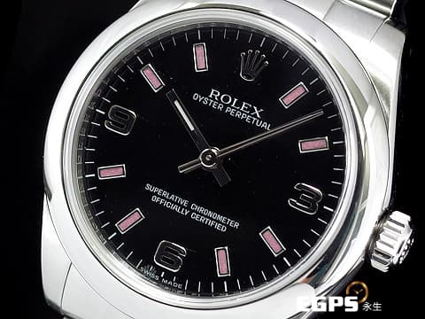 ROLEX 勞力士 177200 蠔式恆動&nbsp;不鏽鋼材質 黑色面盤 粉色時標 自動上鍊 31mm