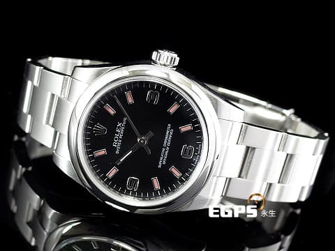 ROLEX 勞力士 177200 蠔式恆動&nbsp;不鏽鋼材質 黑色面盤 粉色時標 自動上鍊 31mm