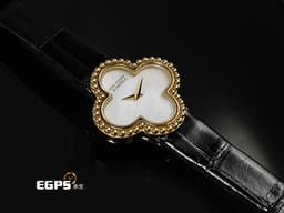 Van Cleef &amp; Arpels 梵克雅寶 Alhambra 系列&nbsp;VCARD22000 18K黃金材質 <font color="#fafa01">四葉幸運草</font>&nbsp;<font color="#05f0f0">白色珍珠貝母錶盤</font>&nbsp;石英機芯 38mm
