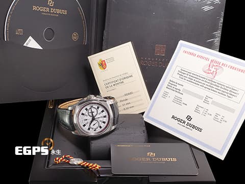 ROGER DUBUIS 羅杰杜彼 La Monegasque 玩家系列 RDDBMG0009 微型自動盤 86300 不鏽鋼材質 白色面盤 摺疊帶扣 計時碼錶 自動上鏈 2025年保卡 日內瓦印記&nbsp;44mm