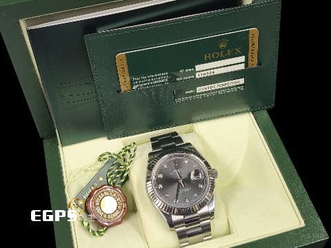 ROLEX 勞力士 DATEJUST II 116334 蠔式日誌型 銀灰色面盤 原鑲鑽石時標 白K金三角坑紋錶圈 銀灰色面盤 原鑲鑽石時標&nbsp;&nbsp;台灣公司貨 自動上鍊 41mm