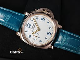PANERAI 沛納海 Luminor Due 3 Days PAM741 Oro Rosso <font color="#e6e6e0">象牙白色面盤</font>搭配<font color="#3d81a4">藍色數字時標</font> PAM00741 三日鍊 小秒針 玫瑰金材質 <font color="#ff0000">特製P.1000/10鏤空機芯</font>&nbsp;<font color="#FF0000">2020年保單 </font>手上鍊 42mm