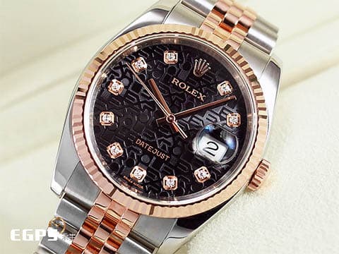 ROLEX 勞力士 Datejust 116231 經典 蠔式日誌型 玫瑰金 半金款 黑色紀念浮雕面盤 原廠鑲鑽時標 電腦面 亂碼字頭 自動上鍊 36mm