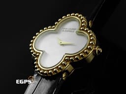 Van Cleef &amp; Arpels 梵克雅寶 Alhambra 系列&nbsp;VCARD22000 18K黃金材質 <font color="#fafa01">四葉幸運草</font>&nbsp;<font color="#05f0f0">白色珍珠貝母錶盤</font>&nbsp;石英機芯 38mm