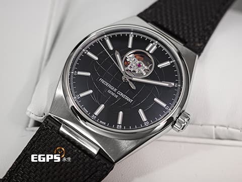 Frederique Constant 康斯登 Highlife 雋雅系列 Heart Beat 鏤空面盤 FC-310B4NH6B&nbsp;黑色地球儀飾面盤 不鏽鋼 大三針&nbsp;2020年保單&nbsp;快拆裝置 附原廠金屬錶帶 自動上鍊 41mm