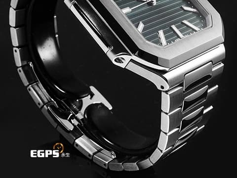 Patek Philippe 百達翡麗 PP Cubitus 5821/1A-001 不鏽鋼材質&nbsp;綠色橫條浮雕日輝紋面盤&nbsp;大三針&nbsp;方形圓角錶殼 橄欖綠 2026年保單  自動上鍊 45mm