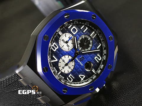 AUDEMARS PIGUET 愛彼 AP錶 ROYAL OAK OFFSHORE 皇家橡樹離岸型  26405CE.OO.A030CA.01 2021年 黑色帆布壓紋橡膠錶帶 計時碼表 自動上鍊&nbsp;44mm