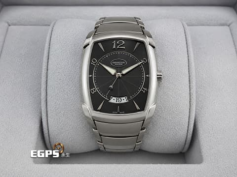 ParmigianiFleurier帕瑪強尼 Kalpa系列 PF011949.03 不鏽鋼材質 銀白色阿拉伯數字與柱狀時標 曜石黑色面盤 璣鏤雕花紋路&nbsp; 自動上鏈 46.6 x 34mm