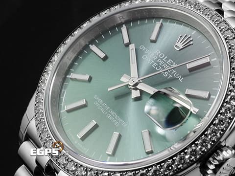 ROLEX 勞力士 Datejust 36 蠔式日誌型 126284RBR&nbsp;DJ36 不鏽鋼&amp;18K白金材質 薄荷綠色面盤&nbsp;2025年新式保卡 紀念型（Jubilee）五銖錶帶 保有原廠膠膜&nbsp;自動上鍊 36mm