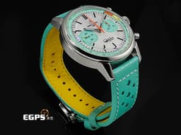 BREITLING 百年靈 Top Time B01系列 Fausto Coppi AB01768A1A1X1 不鏽鋼材質 <font color="#05f0f0">綠松石色小錶盤</font>&nbsp; <font color="#fd9753">橙色閃電形秒針</font>&nbsp;<font color="#FF0000">自製B01機芯 2025年保單 限量750支</font> 自動上鍊 41mm