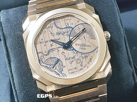 BVLGARI 寶格麗 Bulgari Octo Finissimo 104165 18K玫瑰金材質 超薄錶殼（厚 6.40 公釐） 手繪機芯草圖面盤 全球限量 70 只 PT950鉑金微型自動盤 2025年保單 自動上鍊 40mm
