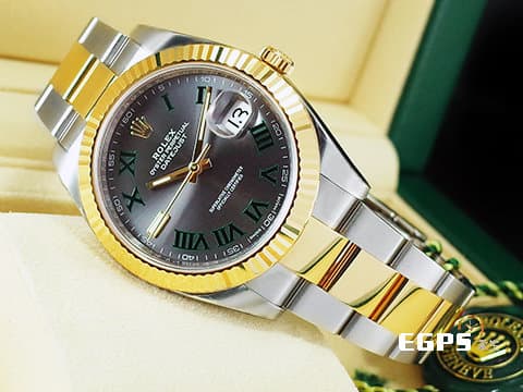 ROLEX 勞力士 DATEJUST 126333 蠔式日誌型 半金款 綠色羅馬數字時標 「網球之神」費德勒，溫布頓配戴款 2018年保卡&nbsp;自動上鍊 41mm