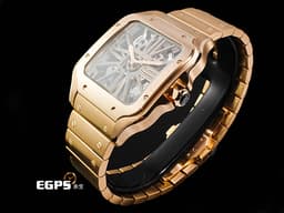 CARTIER 卡地亞 Santos de Cartier 山度士 WHSA0016 18K玫瑰金材質<font color="#144ec2"> </font><font color="#05f0f0">鏤空面盤 金色鍍層飾面劍形指針 鑲嵌1顆刻面藍寶石七邊形錶冠</font><font color="#FF0000">&nbsp;新式「QuickSwitch」錶帶快拆系統 附原廠鱷魚皮錶帶 2026年保卡 整支重約6.4兩 官方訂價：2,450,000元</font><font color="#FF0000" style="font-size: 10pt;">&nbsp;</font><span style="font-size: 10pt;">自動上鍊 47.5x39.7mm</span>