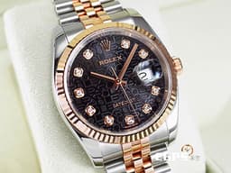ROLEX 勞力士 Datejust 116231 經典 蠔式日誌型 <font color=#f3baa1>玫瑰金 半金款</font> 黑色紀念浮雕面盤 原廠鑲鑽時標 電腦面 <font color=#FF0000>亂碼字頭</font> 自動上鍊 36mm