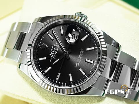 ROLEX 勞力士 Datejust 36 蠔式日誌型 126234 亮黑色面盤 不鏽鋼 DJ36 經典三角坑紋錶圈 2024年保單 蠔式（Oyster）三節板帶 自動上鍊 36mm