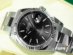 ROLEX 勞力士 Datejust 36 蠔式日誌型 126234 <font color=#4F4F4F>亮黑色面盤</font> 不鏽鋼 DJ36 經典三角坑紋錶圈 <font color=#FF0000>2024年保單 蠔式（Oyster）三節板帶</font> 自動上鍊 36mm