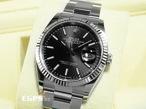 ROLEX 勞力士 Datejust 36 蠔式日誌型 126234 亮黑色面盤 不鏽鋼 DJ36 經典三角坑紋錶圈 2024年保單 蠔式（Oyster）三節板帶 自動上鍊 36mm