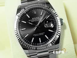 ROLEX 勞力士 Datejust 36 蠔式日誌型 126234 <font color=#4F4F4F>亮黑色面盤</font> 不鏽鋼 DJ36 經典三角坑紋錶圈 <font color=#FF0000>2024年保單 蠔式（Oyster）三節板帶</font> 自動上鍊 36mm