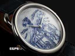 HERMES 愛馬仕 ARCEAU系列 Grand carrosse royal <font color="#46a5d3">自由野性的豪華皇家馬車</font> 18K白金材質 <font color="#ffa500">微繪工藝腕錶 彩繪珍珠母貝面盤</font> <font color="#FF0000">限量12只 新錶參考訂價：2,402,000 元</font> 自動上鍊 41mm