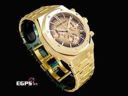 Audemars Piguet 愛彼 AP錶 Royal Oak Chronograph 皇家橡樹 <font color="#ffcf24">18K黃金材質&nbsp;26240BA.OO.1320BA.02 煙燻金色「Grande Tapisserie」格紋面盤</font>&nbsp;飛返 計時碼表 <font color="#ff0000">2026年保卡 保有原廠膠膜</font>&nbsp;自動上鍊 41mm