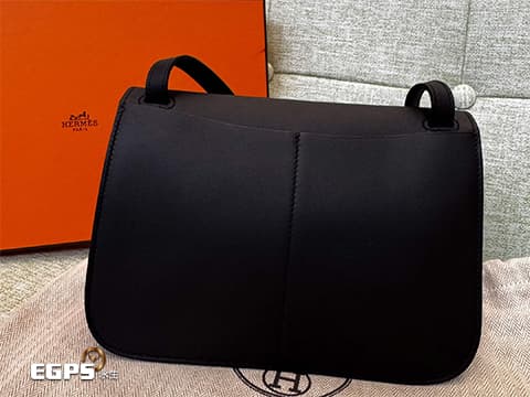 HERMES 愛馬仕 Halzan Mini 22cm 牛皮金釦手提/斜背兩用包(Noir黑) K刻