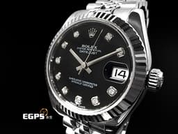 ROLEX 勞力士 DATEJUST LADY 178274 蠔式日誌型 黑色面盤 <font color="#ff0000">原廠鑽石時標 紀念型五珠錶帶</font> 自動上鏈 31mm