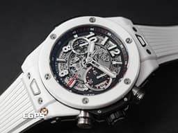 HUBLOT 宇舶 Big Bang Unico 45 White Ceramic 大爆炸 411.HX.1170.RX <font color="#f7f7f7">白陶瓷&nbsp;&nbsp;鏤空面盤</font> 三日鍊 飛返 計時碼錶&nbsp;<font color="#ff0000">2019年台灣公司貨</font>&nbsp;自動上鍊 45mm