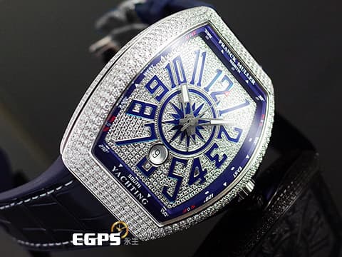 Franck Muller 法蘭穆勒 FM Vanguard Yachting 遊艇系列  V45 SC DT 精鑲滿天星鑽錶  滿滿的美鑽耀眼奪目，絕對是目光的焦點&nbsp;自動上鏈 44x54 mm