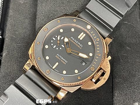 PANERAI 沛納海 Submersible PAM1164 三日鍊 玫瑰金 複合式材質錶殼 Goldtech玫瑰金材質、黑色陶瓷錶圈，小沛潛水錶款稀有的適合亞州人手腕的44mm黃金尺寸，2022年保單 自動上鍊 44mm
