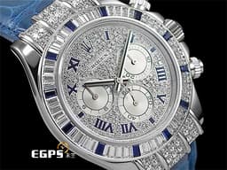 ROLEX 勞力士 Daytona 迪通拿 116599-12SA 計時碼表 116599SA 白K金材質 <font color="#FF0000">原鑲大梯鑽+</font><font color="#0582f5">藍寶石錶圈</font><font color="#FF0000">、</font><font color="#05f0f0">滿鑲滿天星面盤！</font><font color="#fafa01">稀有琺瑯羅馬數字時標 </font><font color="#fa00fa">防偽內圈 </font>自動上鍊 40mm