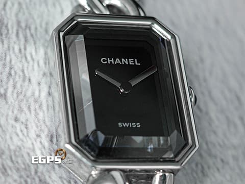 CHANEL 香奈兒 Premiere Gomette Chain 系列 H7018 大型款 黑面 不鏽鋼材質 鑲嵌凸圓形切割縞瑪瑙錶冠 2025年台灣公司貨 石英機芯 26.1x20mm