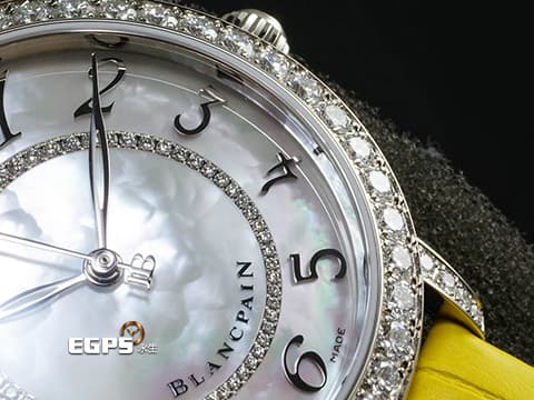 BLANCPAIN 寶鉑 Ladybird 3660 1954 Y55B&nbsp;18K白金材質&nbsp;白色珍珠貝母面盤 原廠鑲嵌鑽石錶圈&nbsp;2023年保卡 未使用品自動上鍊 34.9mm