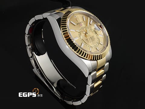 ROLEX 勞力士 Sky-Dweller 336933 蠔式 天行者 18K黃金材質 半金款 最新9002機芯 皇帝金色面盤&nbsp;兩地時間 年曆錶 沙羅系統 經典三角坑紋錶圈 2026年保卡&nbsp;自動上鍊 42mm