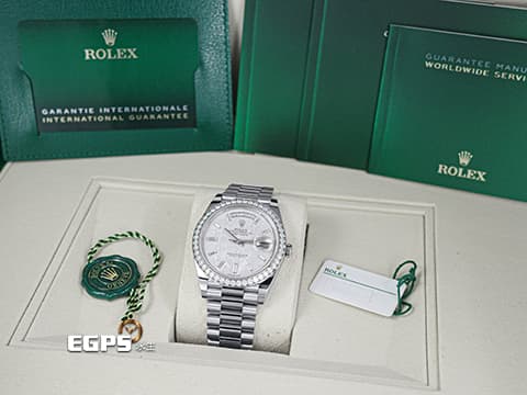 ROLEX 勞力士 DayDate 40 蠔式 星期日曆型 228349RBR Met Meteorite 隕石面盤 梯鑽時標&nbsp;原廠鑽圈 228349RBR 經典 DD40 18K白金材質&nbsp;2026年保單 元首型（President）錶帶 總統帶&nbsp;自動上鍊&nbsp;40mm
