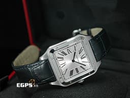 CARTIER 卡地亞 Santos-Dumont 山度士 杜蒙特 WSSA0032 經典 超大型款<font color="#ffb43f">&nbsp;</font><font color="#2f6ce4">鑲嵌藍色寶石錶冠 藍鋼指針</font><font color="#49bcd7">&nbsp;</font>不鏽鋼材質&nbsp;<font color="#FF0000">2022年保單 </font> 手上鍊 46.6x33.9mm