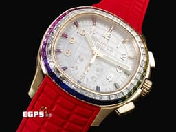 Patek Philippe 百達翡麗 PP錶  Aquanaut  7968/300R-001 海底探險家 海探 手雷 18K玫瑰金材質 <font color="#05f0f0">白色珍珠貝母面盤</font><font color="#fa00fa">&nbsp;</font><font color="#fd96d2">共計52顆長階梯形切割多彩藍寶石（2.62克拉）及50顆長階梯形切割鑽石（2.41克拉）</font>&nbsp;<font color="#ff0000">2026年保單 保有部分原廠膠膜</font>&nbsp;自動上鏈   42.2mm