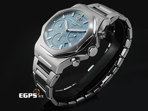 Girard Perregaux 芝柏 GP錶 Laureato 42 桂冠系列 81020-11-3370-1GM 不鏽鋼材質 計時腕錶&nbsp;冰藍色巴黎飾釘紋面盤&nbsp;2025年保卡 限量180支&nbsp;自動上鍊 42mm
