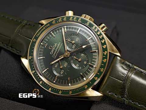 OMEGA 歐米茄 Speedmaster Moonwatch Professional 超霸 速霸&nbsp;Moonshine金&nbsp;31063425010001&nbsp;綠色面盤 綠油金&nbsp;專業 登月錶 計時碼表&nbsp;3861機芯&nbsp;2025年保卡 同軸擒縱 手上鏈 42 mm