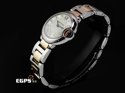 CARTIER 卡地亞 Ballon Bleu 藍氣球 WE902030 18K玫瑰金材質 半金款 原廠鑲嵌鑽石時標&nbsp;銀白色雕紋錶盤&nbsp;石英機芯 28.6mm