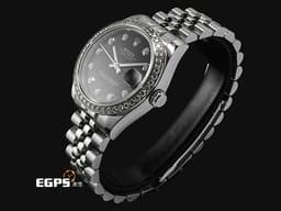ROLEX 勞力士 Datejust 31 蠔式日誌型 178384&nbsp;不鏽鋼材質 <font color="#0582f5">原廠鑲嵌鑽石錶圈、時標</font> <font color="#ff0000">黑色面盤 2016年保卡 紀念型（Jubilee）五銖錶帶</font> 自動上鍊 31mm