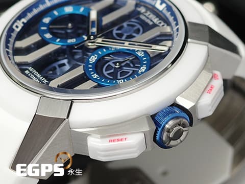 Jacob &amp; Co 捷克豹 傑克寶 Epic X Chrono Titanium 藍色鏤空面盤 EC430.20.AB.AA.ABRUA 鈦金屬 白色陶瓷 計時碼錶&nbsp;2026年保單&nbsp;自動上鍊 44mm