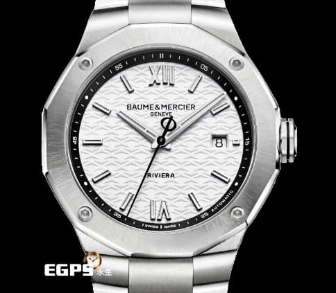 BAUME &amp; MERCIER 名士 Riviera M0A10829 Super-LumiNova 夜光塗層&nbsp;純白色波浪紋錶盤&nbsp;&nbsp;2025年保卡 快拆功能系統&nbsp;自動上鏈 42mm