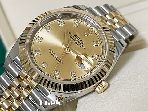 ROLEX 勞力士 DateJust 41 蠔式日誌型 126333 原廠鑽石時標 皇帝金面盤 18K黃金 半金款 DJ41 經典三角坑紋錶圈 2021年新式保單 紀念型（Jubilee）五銖錶帶 自動上鍊 41mm